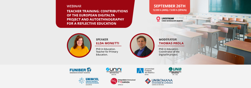 FUNIBER organizes the webinar “Training teachers: contributions of the European project DigitalTA and autoethnography for a reflective education”